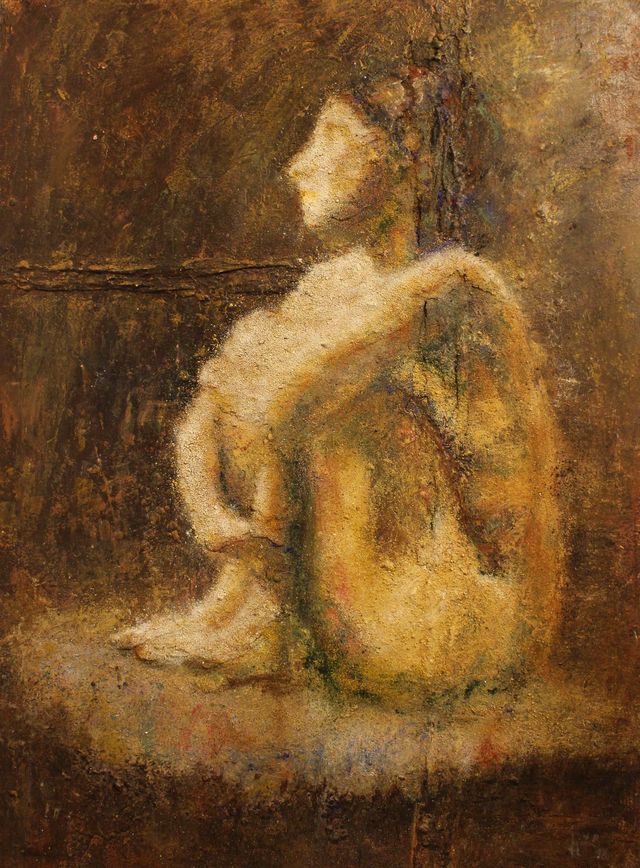 Femme assise - Technique mixte (acrylique, pigments) - 81 x 60 - 2018